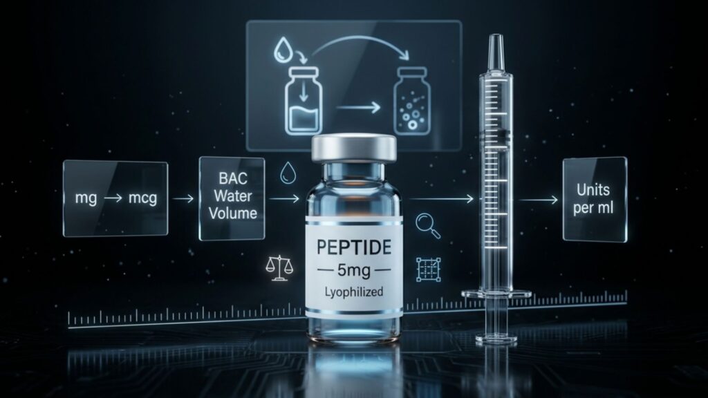 Peptide dosage calculator with syringe unit conversion