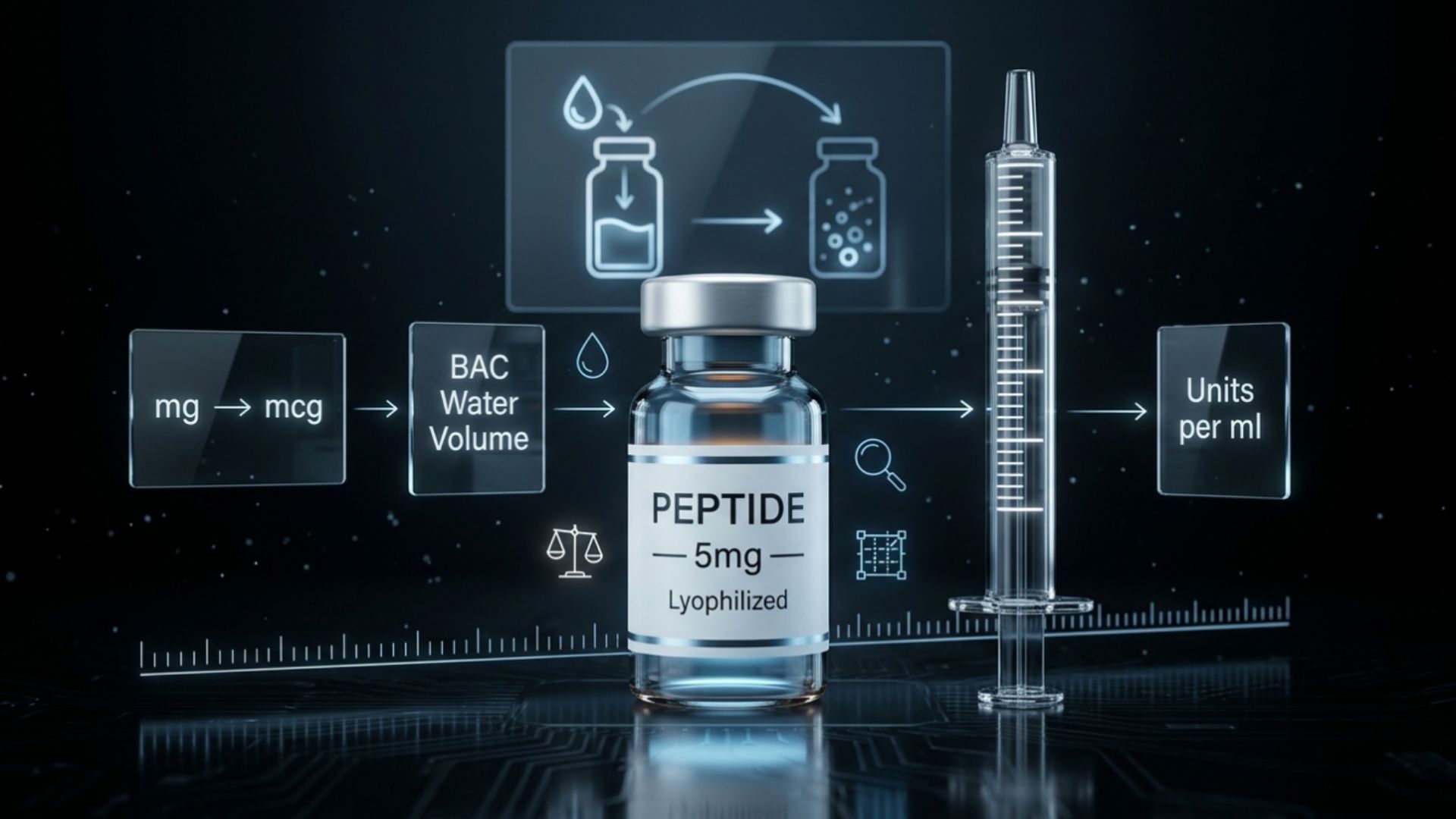 Peptide dosage calculator with syringe unit conversion