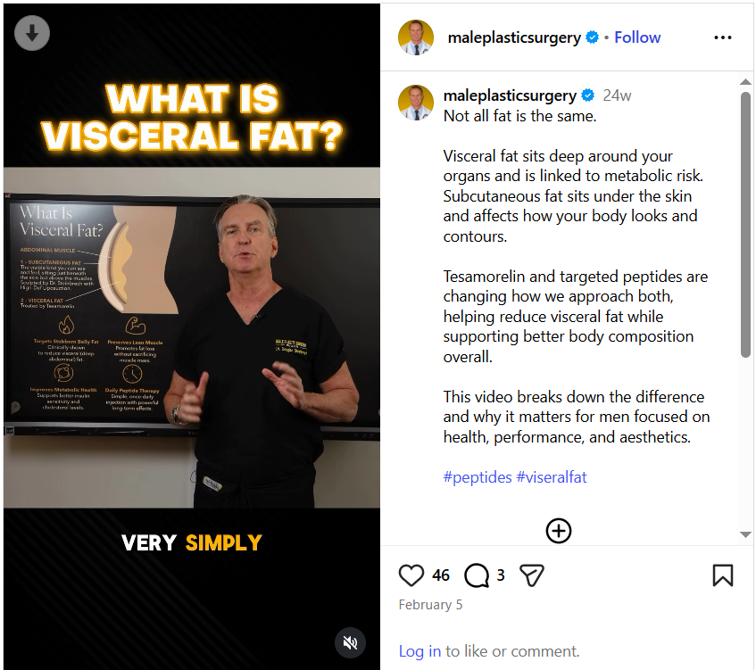 makes the point that not all fat responds the same way; the deep abdominal fat tesamorelin targets is different from the pinchable subcutaneous layer most men picture when searching "before and after" photos